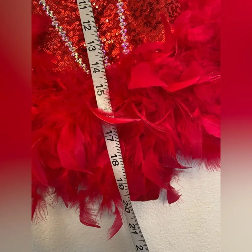 Competition Solo Dance Costume custom red feather sassy jazz MC-Medium child